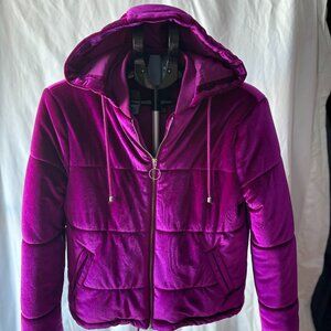 Ladies size small Forever 21 heavy velvet purple hooded coat